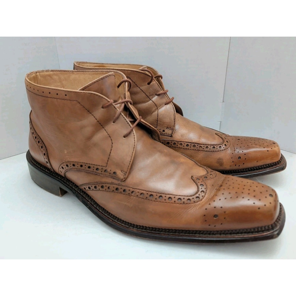 Mercanti Firoenti Wingtip Chukka Ankle Boot Brogue Sz 10.5M Brown Leather Italy